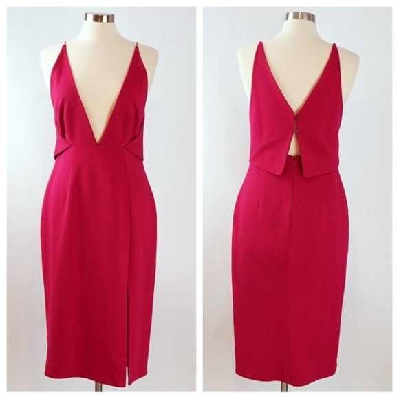 Nicholas Fuchsia Deep V Midi Dress - Size 8 - EUC - Picture 1 of 11